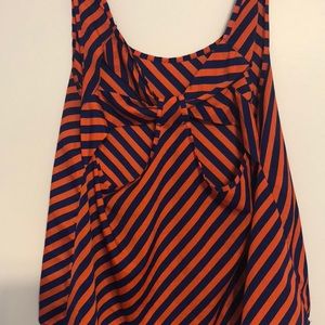 Open back with bow.  Orange and navy